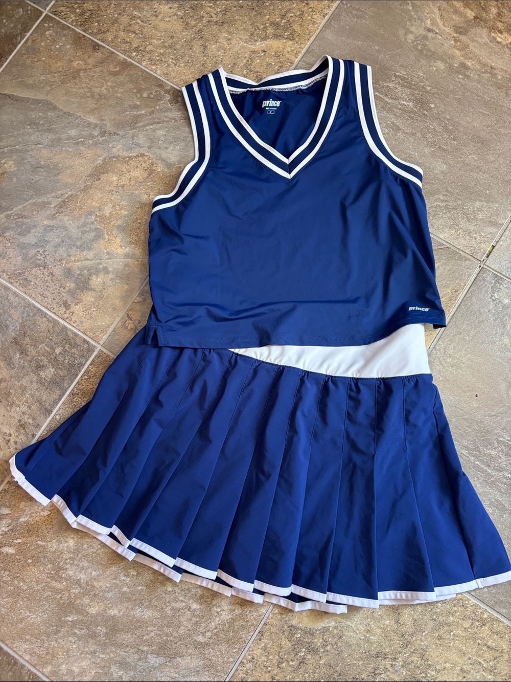 Prince Navy and White Pleated Tennis Skirt and V-Neck Top, sized Medium, NWOT
